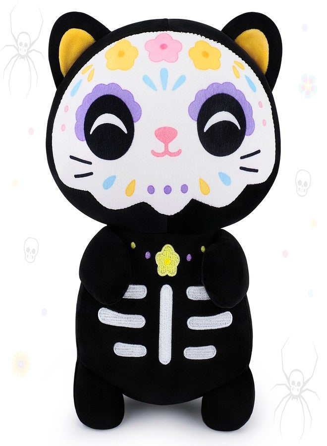 Achwishap Black Cat Stuffed Animal-14” Day of The Dead Cat Plush,Soft Cats Plush Toys Halloween & Día de Los Muertos Gifts for Kids,Cute Kitten Plushies,Kawaii Stuffed Pillow,Animal Pillow for Adults - Image 1